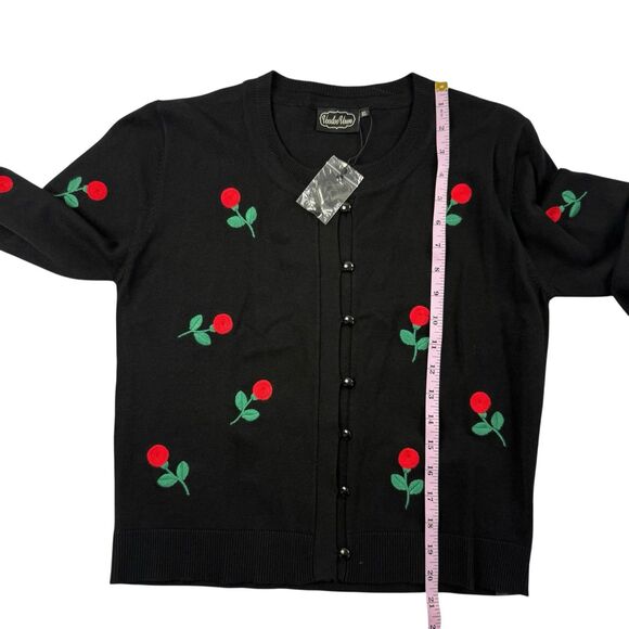 NEW Voodoo Vixen Retro Vintage inspired Cherries Embroidered Cardigan Sweater - Picture 9 of 10